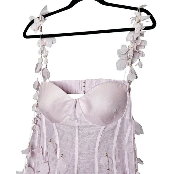 Zimmermann Botanica Petal Floral Applique Lilac Purple Silk Linen Bustier Gown - Picture 7 of 17